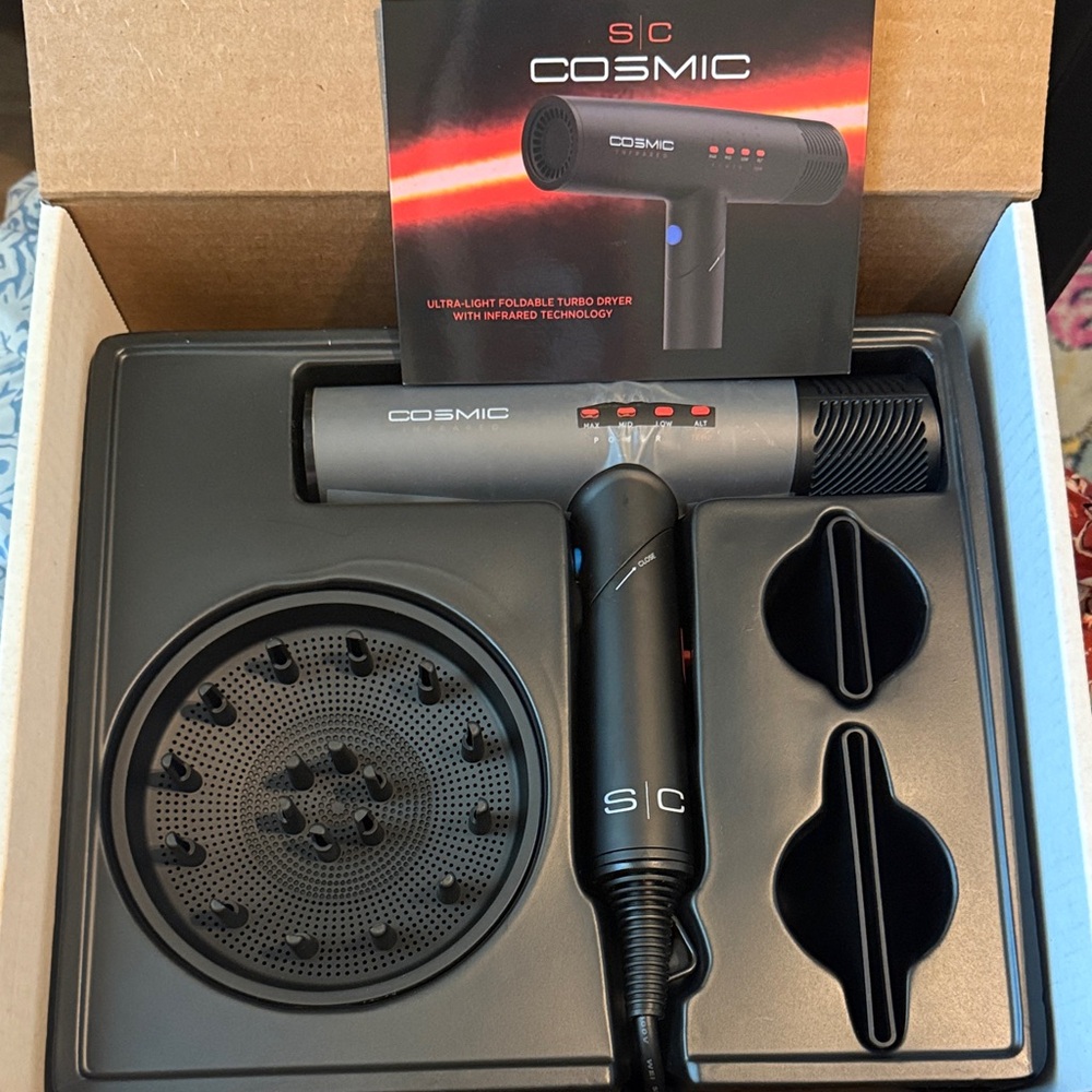 COSMIC ultra-light Foldable turbo Hair Dryer with Infrared & Diffuser - Black
